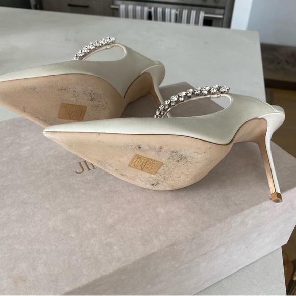 Jimmy Choo Bing 100 Embellished High Heel Mules - White Satin - Picture 6 of 14